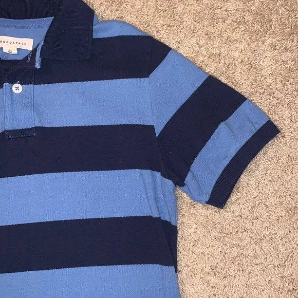Men’s Aeropostale Blue Striped Polo Short Sleeve - Picture 2 of 10